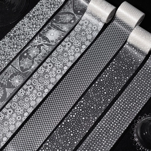 Star Sand series PET decorative tape set with white lace and geometric patterns on black