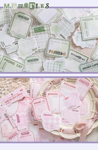 Detail of 90pcs watercolor plaid decorative stickers for scrapbooking in green and pink hues