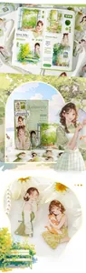 Detail of forest style girl stickers with green plaid dress and cat for DIY journaling