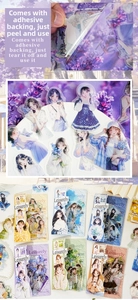 Detail of lavender anime girl stickers for scrapbooking and DIY diary decoration