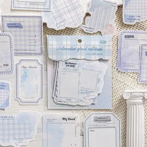 Deep blue watercolor plaid notepad set with 30 sheets of dual-material paper stationery