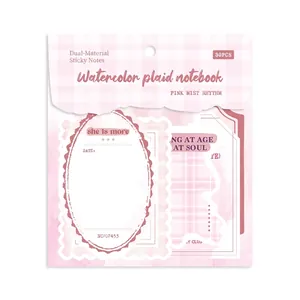 30pcs watercolor plaid sticky notes with dual textures and aesthetic pink grid designs