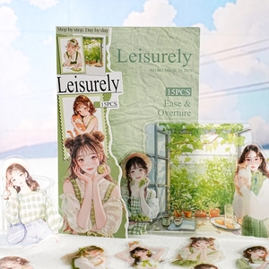 Leisurely Overture Series PET Character Scenery Stickers For DIY Journal Scrapbooking Aesthetic Girls Lifestyle Decorative Decals