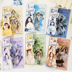 Leisurely series anime girl scrapbook stickers set with 15 pieces in 6 vibrant colors