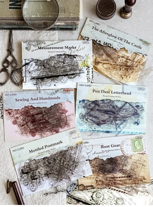 Close-up of vintage steampunk PET stickers from the Steam Century collection for journaling