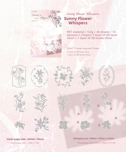 Detail showing 3D laser silver floral PET stickers for scrapbooking decoration
