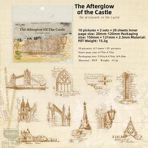 Detail of 20pcs vintage castle PET stickers with waterproof brown architectural sketches