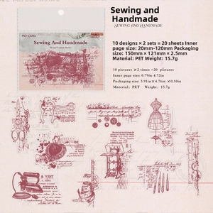 Retro sewing theme PET stickers with vintage sewing machine and tailor tools for scrapbooking
