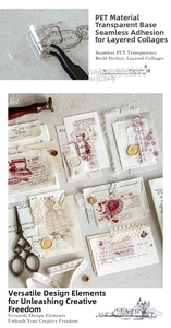 Macro view of vintage PET stickers featuring Jane Eyre theme and retro collage elements