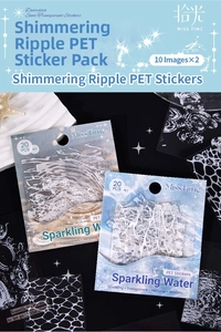 Detail view of shimmering translucent PET stickers with water ripple effects for journaling