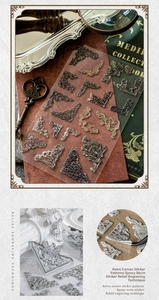 Détails macro des autocollants vintage en PET avec relief 3D et motifs baroques pour le scrap