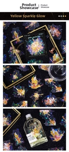 Detailed laser PET floral stickers in vibrant yellow sparkles for journal decoration