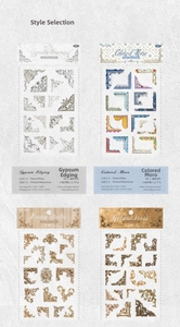 Vue macro détaillée d'autocollants PET 3D avec cadres vintage et texture en relief