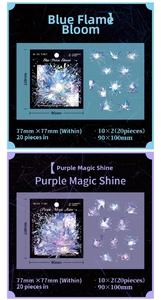Detail of PET floral firework stickers with pearlescent finish for journal decoration