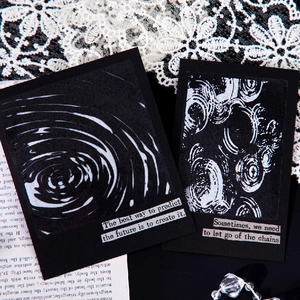 Aesthetic PET stickers featuring white water ripples and spiral patterns on black background