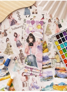 Dettaglio degli adesivi acquerello Cloud Wandering con figure femminili per scrapbooking