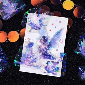 Dreamy purple fairy PET stickers with iridescent laser finish for journal decoration