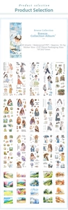 Dettaglio degli adesivi PET Breeze Collection con 20 fogli di personaggi e scenari femminili