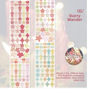 Detail view of Geometric Poetry PET tape with star patterns and 45mm width specifications