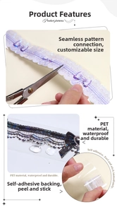 Ruban décoratif PET détaillé avec motifs dentelle, fini laser et support imperméable
