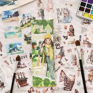 Set di 20 adesivi Mint Breeze per journaling con illustrazioni di figure artistiche