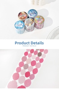 Macro detail of glitter PET tape with geometric circle patterns for DIY scrapbooking