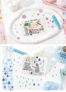 Detailed view of geometric PET tape with raindrops and stars for DIY scrapbooking