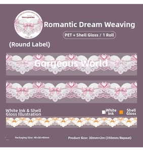 Détail du ruban PET décoratif avec dentelle effet nacre, nœud et motifs cristal