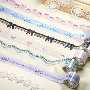 Decorative PET Tape With Shell Shine Finish Lace Pearl Bow Heart Pattern Holographic Washi Tape For DIY Scrapbooking Journaling Supplies