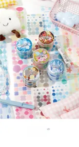 Close-up of Geometric Poetry PET tape set with floral stickers for DIY scrapbooking