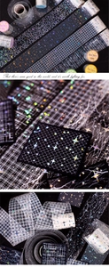 Detailed holographic star-yarn washi tape with laser finish and artistic patterns