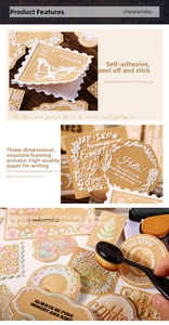 Macro shot of 3D embossed foam floral stickers with vintage kraft texture for DIY journaling