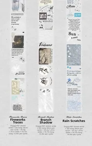 Detail of PET decorative tape with vintage sketches and English quotes for journaling
