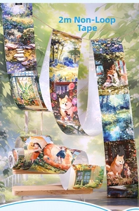 Detail eines 2m Deko-Klebebandes mit süßem Mädchen- und Hund-Aquarellmuster ohne Wiederholung
