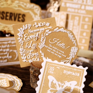 Vintage craft paper stickers with white floral embossing for DIY scrapbooking and crafts