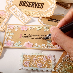 Retro floral embossed scrapbooking stickers with 3D texture and inspirational quotes