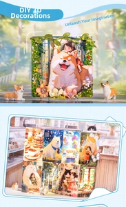 Detail von 3D-Haustier-Deko-Klebeband mit niedlichen Katzen- und Hund-Illustrationsszenen