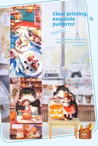Nahaufnahme von niedlichem Washi-Tape mit Katzen- und Mädchenmotiven für DIY-Scrapbooking
