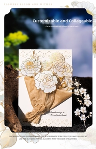 Close-up of floral PET stickers with laser gold outlines for DIY scrapbooking decor