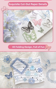 Detailed macro of vintage hollow-out floral and butterfly papers for DIY scrapbooking