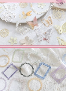 Detailed laser-cut paper stickers with butterflies and lace for vintage DIY scrapbooking