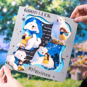 Deko-Sticker mit heilendem Mädchen und weißem Hund für DIY-Tagebuchgestaltung