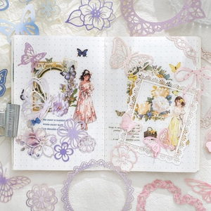 Floral paper scrapbooking kit with hollow butterfly and lace vintage stickers