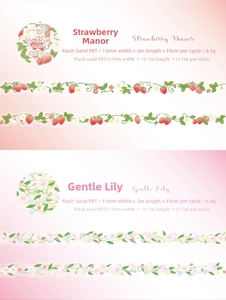 Détails du ruban adhésif PET scintillant avec motifs de fleurs et de fraises sauvages