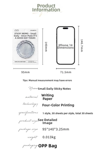 Daily sticky notes with vintage silver plate design shown next to phone for size scale