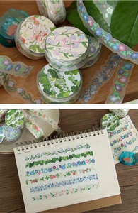 Vue détaillée du ruban adhésif PET floral avec finition pailletée pour scrapbooking