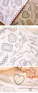 Macro view of realistic embroidery texture PET stickers on cotton and linen fabric