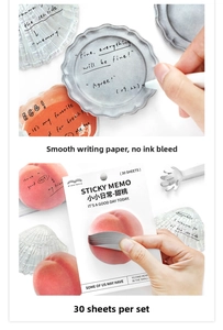 Creative peach and shell shaped sticky notes with aesthetic handwriting for journaling