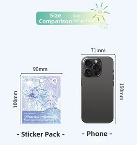 Size comparison of translucent firework stickers next to a smartphone for DIY journals