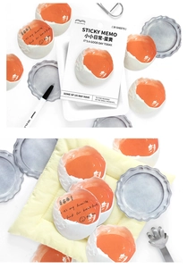 Detail of egg-shaped sticky notes featuring minimalist hand-drawn art and Korean aesthetics